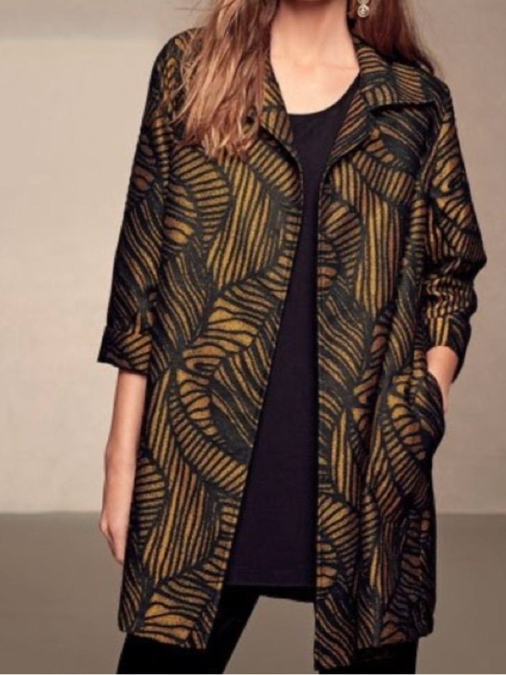 Caroline Rose jacket 2x jacquard statement coat geometric abstract textured